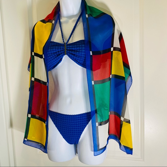 Cobalt Blue Textured Check 2 Pc Bikini - Picture 10 of 10